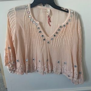 Pink Cropped Blouse with Mirrored Detail